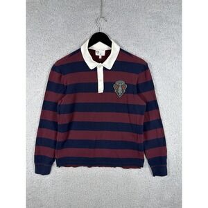 Gucci Men's Striped Equestrian Polo Shirt Long Sleeve Navy Blue/Burgundy Size M